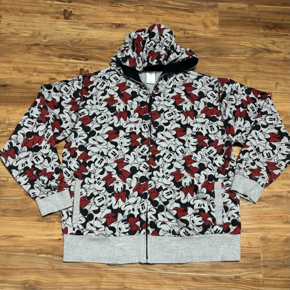Disney Store Women's 2X Minnie Mouse Allover Print Graphic Zip Front Hoodie Plus